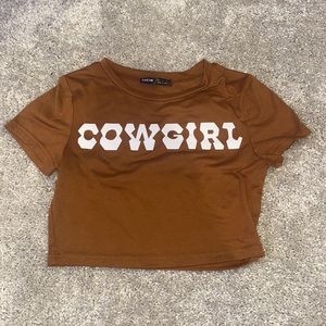 brown shein cowgirl crop top